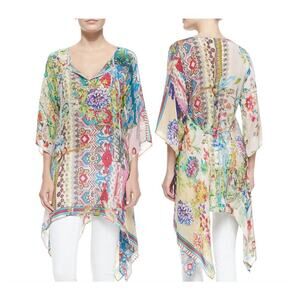 Johnny Was Tunic Short Kimono XL Tie Coverup Rayon Top Shirt Dress Floral Print